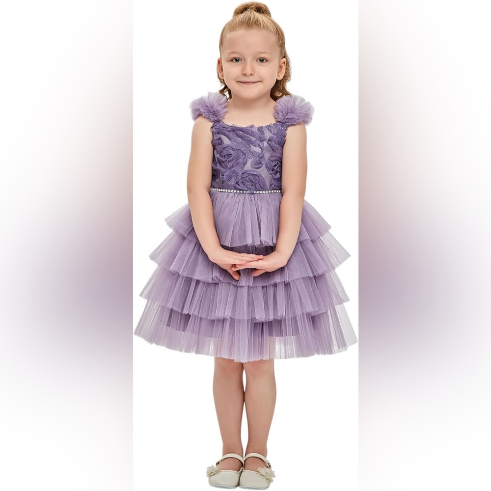 Lavender Tiered Tulle Party Dress for Girls